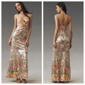 Mac Duggal Sequin Floral Embroidered Bustier Gown NWT